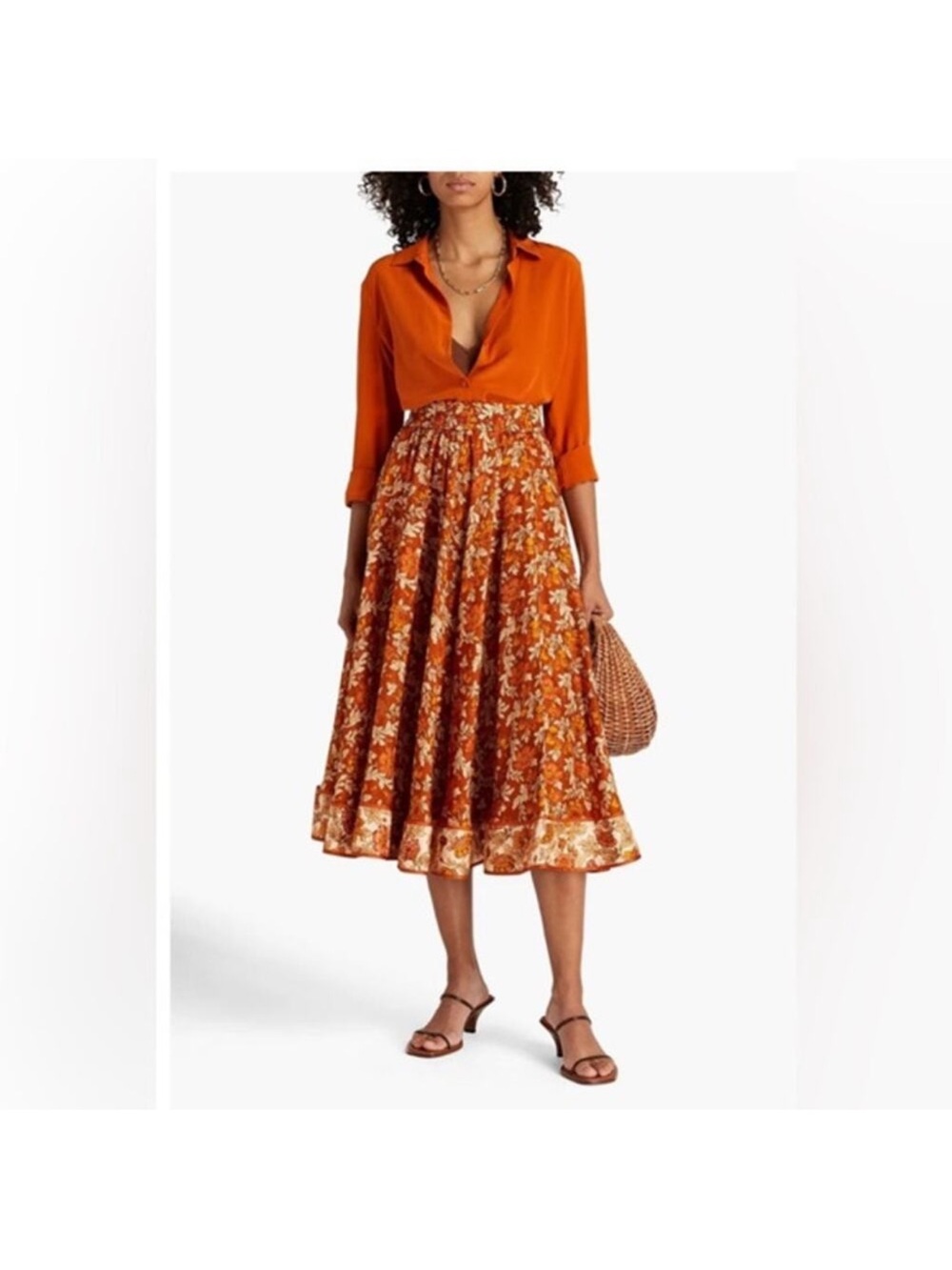 Zimmermann Rust Orange Yellow Floral Skirt